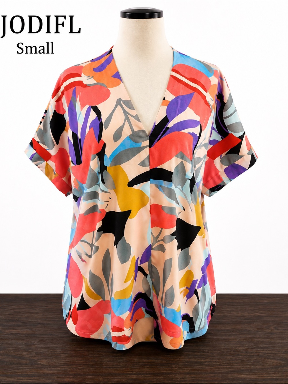 JODIFL Abstract Print V-Neck Dolman Sleeve Blouse Size Small